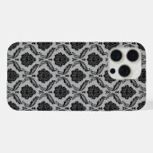 Rococo-Damask-Muster Schwarz auf Grau iPhone Hülle (Rückseite (Horizontal))