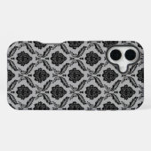 Rococo-Damask-Muster Schwarz auf Grau iPhone Hülle (Rückseite (Horizontal))