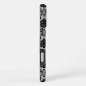 Rococo-Damask-Muster Schwarz auf Grau iPhone Hülle (Rechte Seite)