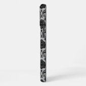 Rococo-Damask-Muster Schwarz auf Grau iPhone Hülle (Linke Seite)
