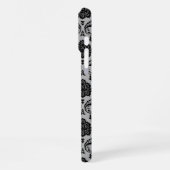 Rococo-Damask-Muster Schwarz auf Grau iPhone Hülle (Linke Seite)