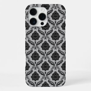 Rococo-Damask-Muster Schwarz auf Grau iPhone 16 Pro Max Hülle