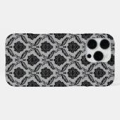 Rococo-Damask-Muster Schwarz auf Grau iPhone Hülle (Rückseite (Horizontal))