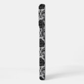 Rococo-Damask-Muster Schwarz auf Grau iPhone Hülle (Linke Seite)