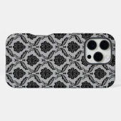 Rococo-Damask-Muster Schwarz auf Grau iPhone Hülle (Rückseite (Horizontal))