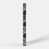 Rococo-Damask-Muster Schwarz auf Grau iPhone Hülle (Rechte Seite)
