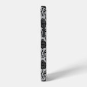 Rococo-Damask-Muster Schwarz auf Grau iPhone Hülle (Linke Seite)