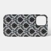 Rococo-Damask-Muster Schwarz auf Grau iPhone Hülle (Rückseite (Horizontal))