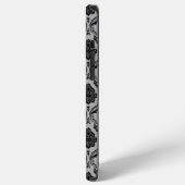 Rococo-Damask-Muster Schwarz auf Grau iPhone Hülle (Linke Seite)