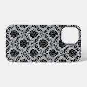 Rococo-Damask-Muster Schwarz auf Grau iPhone Hülle (Rückseite (Horizontal))