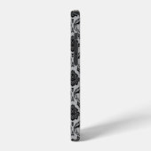 Rococo-Damask-Muster Schwarz auf Grau iPhone Hülle (Linke Seite)