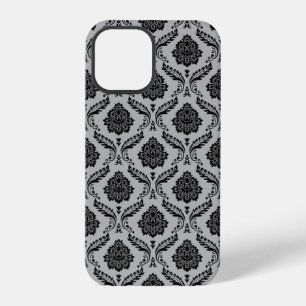 Rococo-Damask-Muster Schwarz auf Grau iPhone 12 Pro Hülle