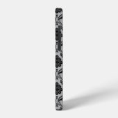 Rococo-Damask-Muster Schwarz auf Grau iPhone Hülle (Linke Seite)