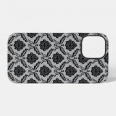 Rococo-Damask-Muster Schwarz auf Grau iPhone Hülle (Rückseite (Horizontal))