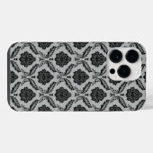 Rococo-Damask-Muster Schwarz auf Grau iPhone Hülle (Rückseite (Horizontal))
