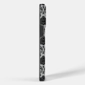 Rococo-Damask-Muster Schwarz auf Grau iPhone Hülle (Rechte Seite)