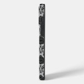 Rococo-Damask-Muster Schwarz auf Grau iPhone Hülle (Linke Seite)