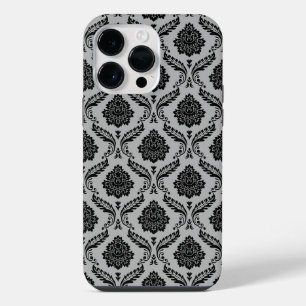Rococo-Damask-Muster Schwarz auf Grau iPhone 14 Pro Max Hülle