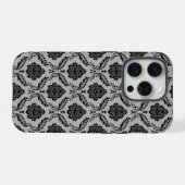 Rococo-Damask-Muster Schwarz auf Grau iPhone Hülle (Rückseite (Horizontal))