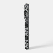 Rococo-Damask-Muster Schwarz auf Grau iPhone Hülle (Linke Seite)