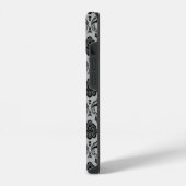 Rococo-Damask-Muster Schwarz auf Grau iPhone Hülle (Linke Seite)
