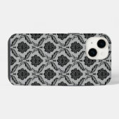 Rococo-Damask-Muster Schwarz auf Grau iPhone Hülle (Rückseite (Horizontal))