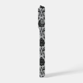 Rococo-Damask-Muster Schwarz auf Grau iPhone Hülle (Linke Seite)