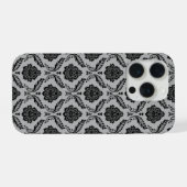 Rococo-Damask-Muster Schwarz auf Grau iPhone Hülle (Rückseite (Horizontal))