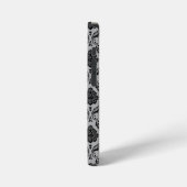 Rococo-Damask-Muster Schwarz auf Grau iPhone Hülle (Linke Seite)