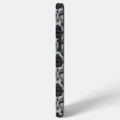 Rococo-Damask-Muster Schwarz auf Grau iPhone Hülle (Linke Seite)