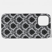 Rococo-Damask-Muster Schwarz auf Grau iPhone Hülle (Rückseite (Horizontal))