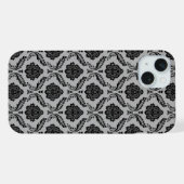 Rococo-Damask-Muster Schwarz auf Grau iPhone Hülle (Rückseite (Horizontal))