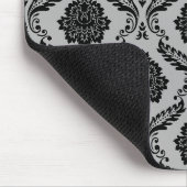 Rococo-Damask-Muster Schwarz auf Grau Mousepad (Ecke)