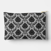 Rococo-Damask-Muster Schwarz auf Grau Zubehörtasche (Rückseite)