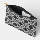 Rococo-Damask-Muster Schwarz auf Grau Zubehörtasche (Offen)