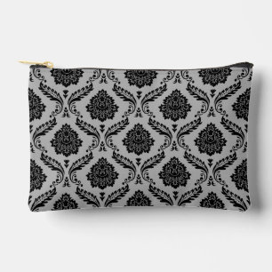 Rococo-Damask-Muster Schwarz auf Grau Zubehörtasche