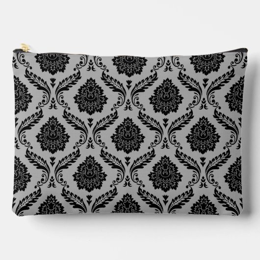 Rococo-Damask-Muster Schwarz auf Grau Zubehörtasche (Vorderseite)