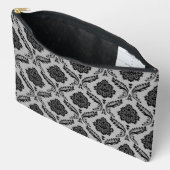 Rococo-Damask-Muster Schwarz auf Grau Zubehörtasche (Offen)