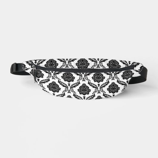 Rococo-Damask-Muster Schwarz auf Weiß Bauchtasche (Vorderseite)
