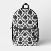 Rococo-Damask-Muster Schwarz auf Weiß Bedruckter Rucksack (Vorderseite)