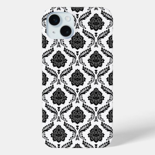 Rococo-Damask-Muster Schwarz auf Weiß Case-Mate iPhone Hülle (Rückseite)