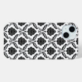 Rococo-Damask-Muster Schwarz auf Weiß Case-Mate iPhone Hülle (Rückseite (Horizontal))