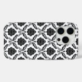 Rococo-Damask-Muster Schwarz auf Weiß Case-Mate iPhone Hülle (Rückseite (Horizontal))