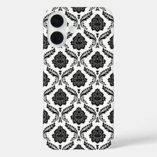 Rococo-Damask-Muster Schwarz auf Weiß iPhone 16 Hülle
