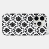 Rococo-Damask-Muster Schwarz auf Weiß Case-Mate iPhone Hülle (Rückseite (Horizontal))