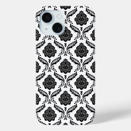 Rococo-Damask-Muster Schwarz auf Weiß Case-Mate iPhone Hülle (Rückseite)