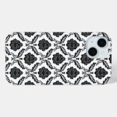 Rococo-Damask-Muster Schwarz auf Weiß Case-Mate iPhone Hülle (Rückseite (Horizontal))
