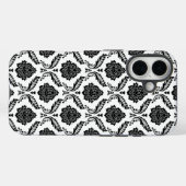 Rococo-Damask-Muster Schwarz auf Weiß Case-Mate iPhone Hülle (Rückseite (Horizontal))