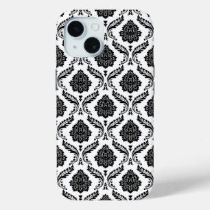 Rococo-Damask-Muster Schwarz auf Weiß Case-Mate iPhone Hülle