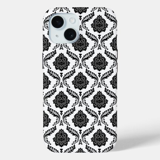 Rococo-Damask-Muster Schwarz auf Weiß Case-Mate iPhone Hülle (Rückseite)